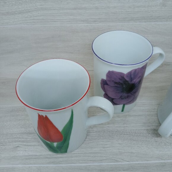 Vintage Bandwagon Inc. Ceramic Flower Coffee Cups Set of 3 - Picture 5 of 11